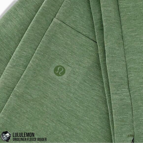 LULULEMON MEN’S GRIDLINER FLEECE JOGGERS IN HEATHERED GREEN TWILL SIZE SMALL NWT - Picture 10 of 15
